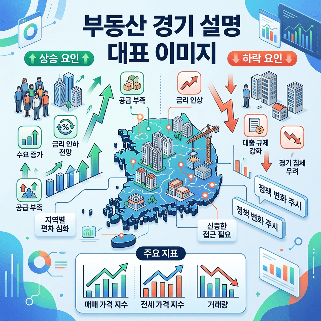Illustration showing factors driving increase and decrease in South Korea real estate market