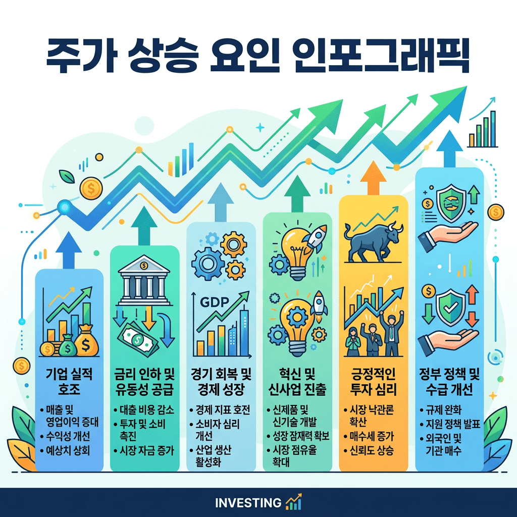 Infographic illustrating six factors contributing to stock price rise
